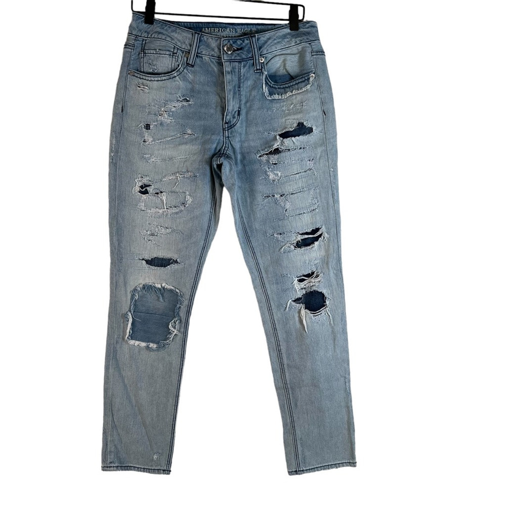 American Eagle Outfitters Womens Tomgirl Jeans Blue Distressed Mid Rise 4